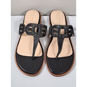 Cole Haan Women's Anoushka Leather Sandal Flat Black Size 8.5 B